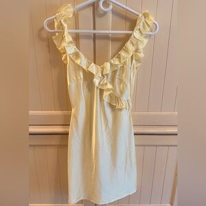 SHEIN Silk Yellow Ruffle Sleeveless Dress